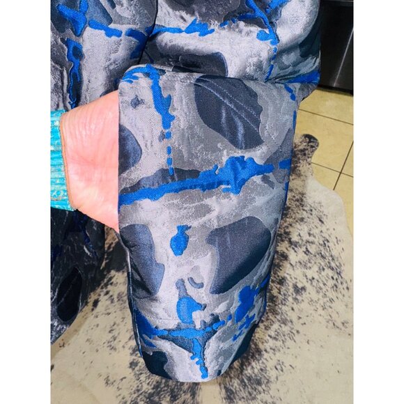 Ali Miles XL Blue Silver Abstract Statement Jacket Office Evening Artsy Blazer - Picture 10 of 11